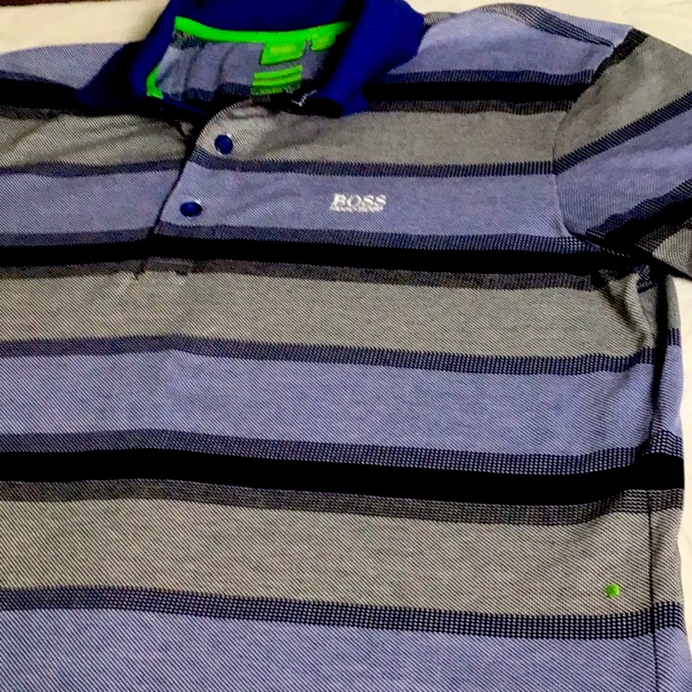 Boss HUGO polo Shirt with Blue and gray Stripes size XL - Picture 5 of 9